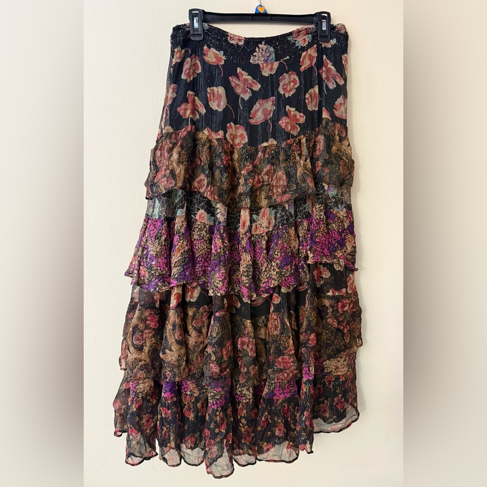Des Moiselles Tiered Floral Maxi Skirt - Black Multi - Picture 3 of 8